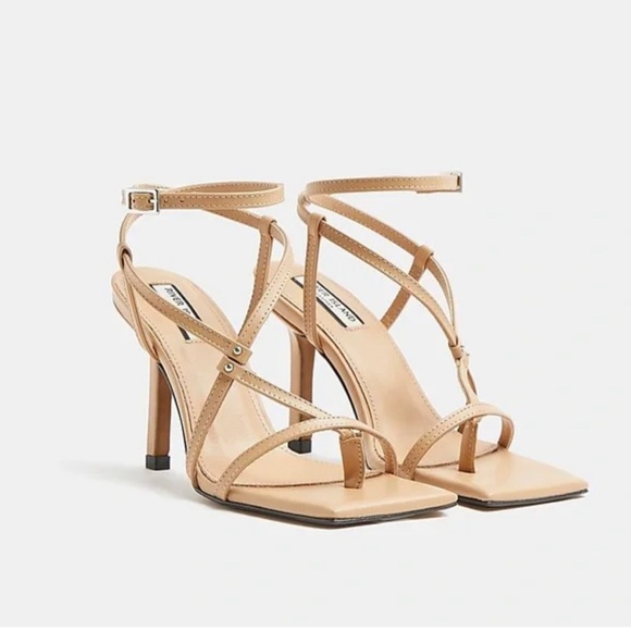 River Island Shoes - River Island Leather Square Toe Strappy Nude Heel Sandals size 39